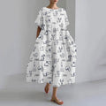 Comstylish Cute Dogs Art Print Casual Short Sleeve Midi Dress