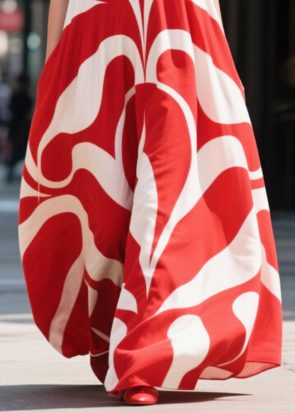 Red Oversized Print Chiffon Holiday Dresses Summer