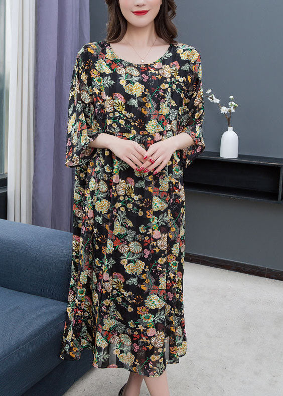 New O Neck Wrinkled Patchwork Chiffon Dress Summer