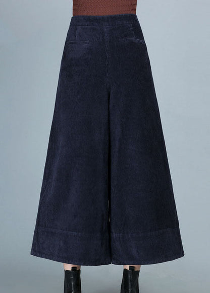 Blue Pockets Button Straight Fall Pants