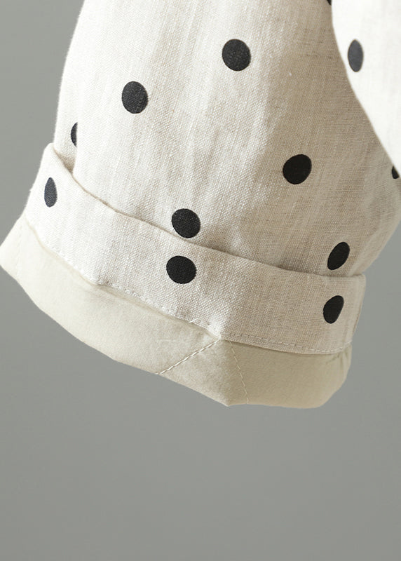 Apricot O Neck Pockets Dot Print Fine Cotton Filled Jackets Spring