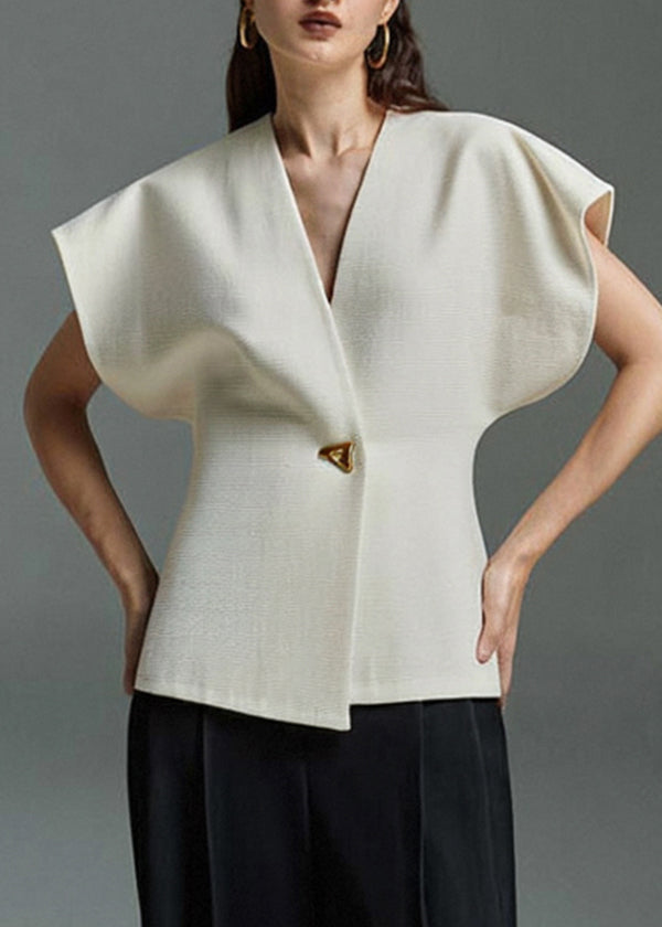 White V Neck Button Top Summer
