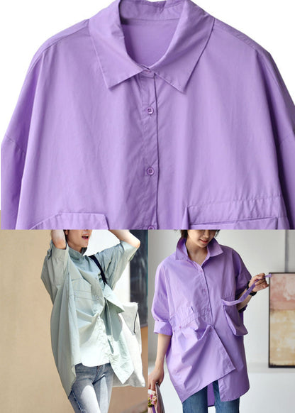 Cyan Green Colour Peter Pan Collar Button Pockets Cotton Shirt Long Sleeve