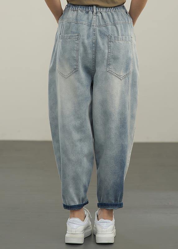 Natural Blue High Waist Zippered Harem Summer Pants