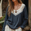 Elegant Lace Embroidery Floral Art Long Sleeve Cozy Tunic artswardrobe