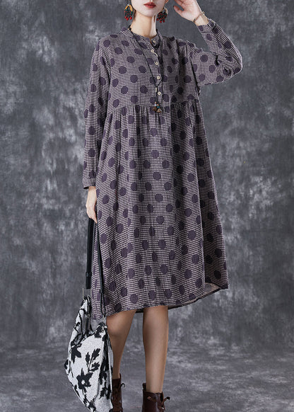 Purple Oversized Print Cotton Vacation Dresses Fall