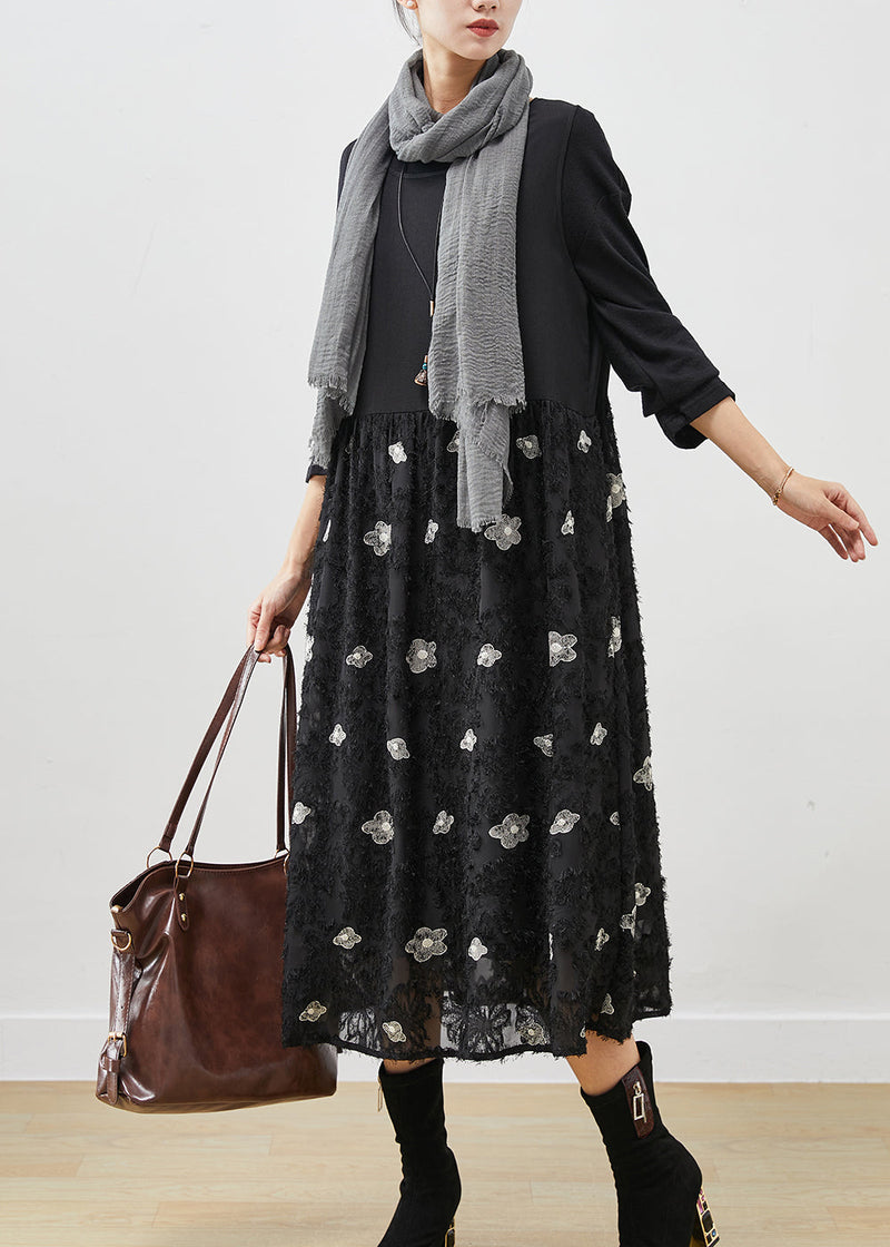 Stylish Black Exra Large Hem Cotton Maxi Dresses Spring