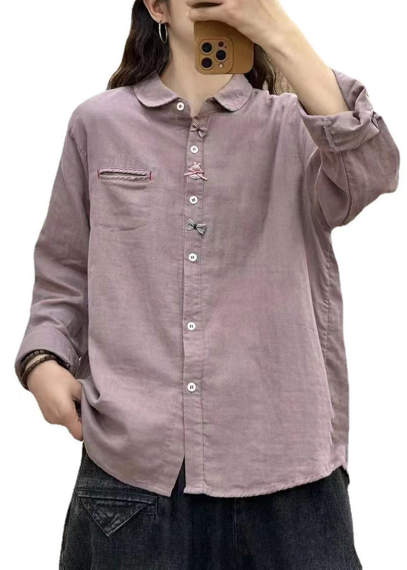 White Peter Pan Collar Button Bow Shirt Long Sleeve
