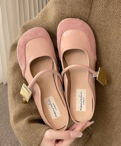 Beige Buckle Strap Splicing Slide Sandals