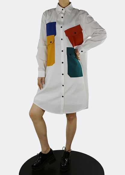 White Peter Pan Collar Button Shirt Dress Spring