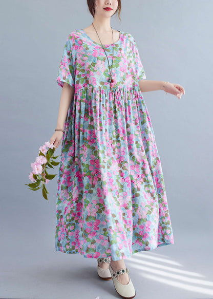 Purple Print Patchwork Holiday Long Dress Summer