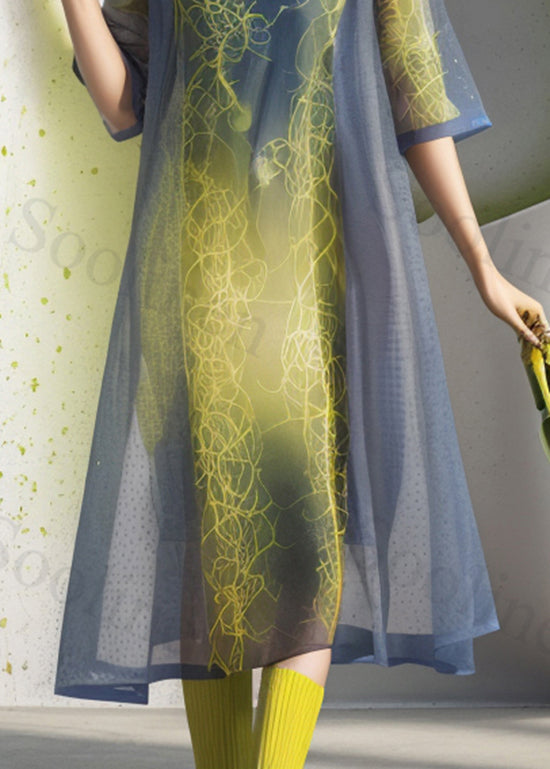 Organic Colorblock O Neck Print Silk Dress Summer