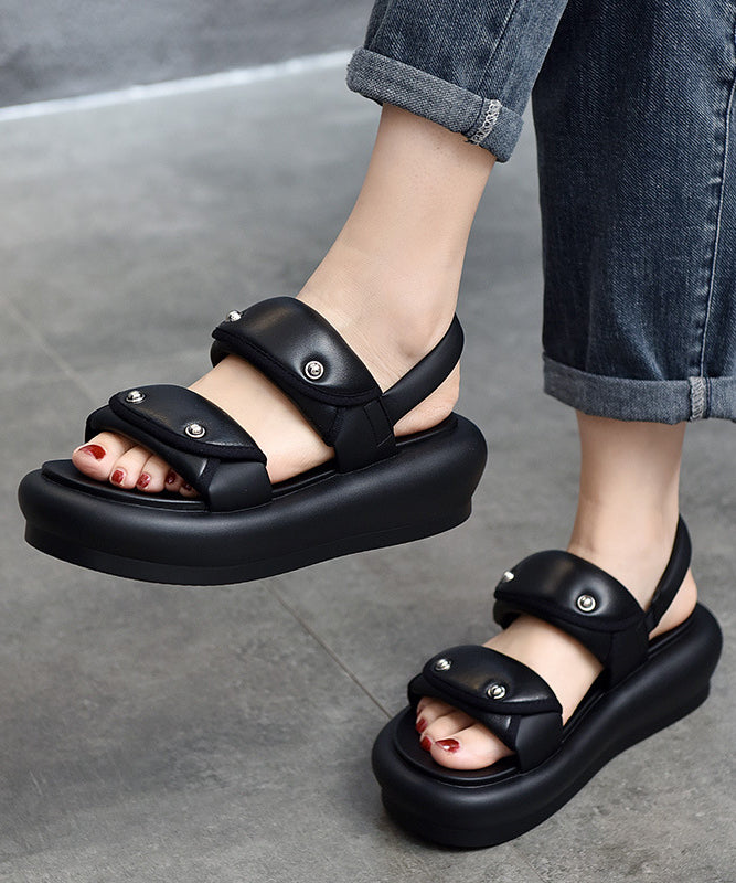 Black Buckle Strap Rivet Splicing Platform Sandals