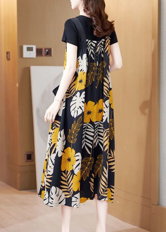 Oversized Print Silk a Line Strap Dresses Summer