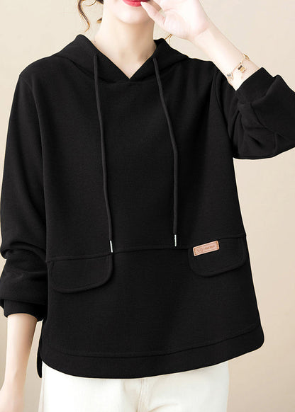 Black Hooded Cotton Pullover Fall