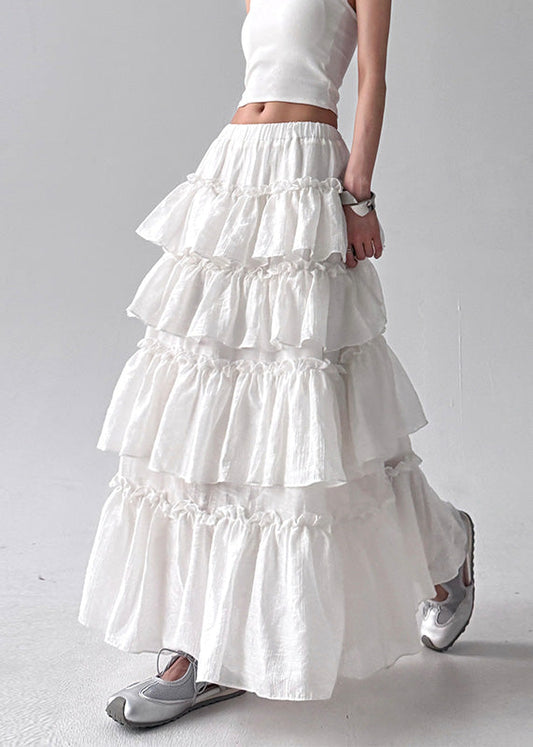 White Layered Ruffled Cotton Holiday Skirt Fall