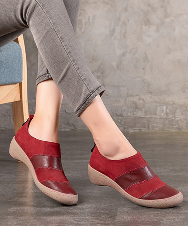 Khaki Cowhide Splicing Leather High Wedge Heels Shoes