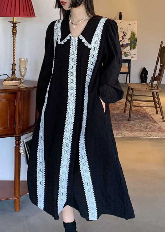 Black Lace Patchwork Holiday Dress Spring