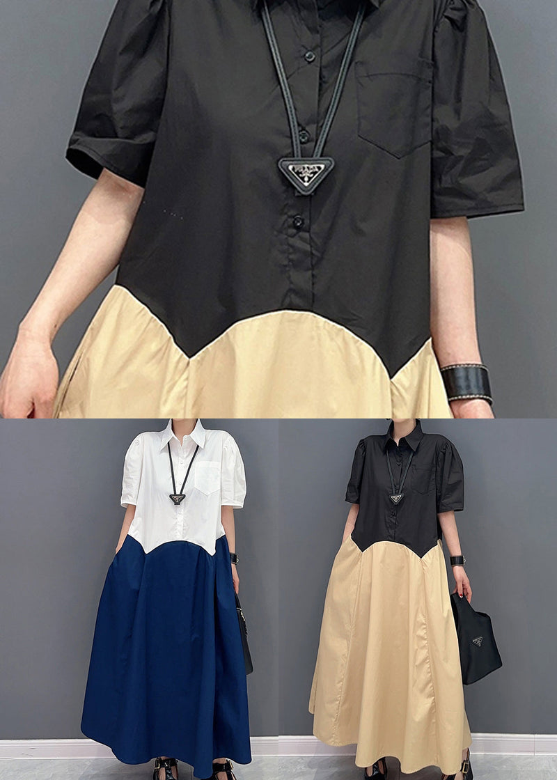 Navy Patchwork Cotton a Line Dress Slim Fit Summer