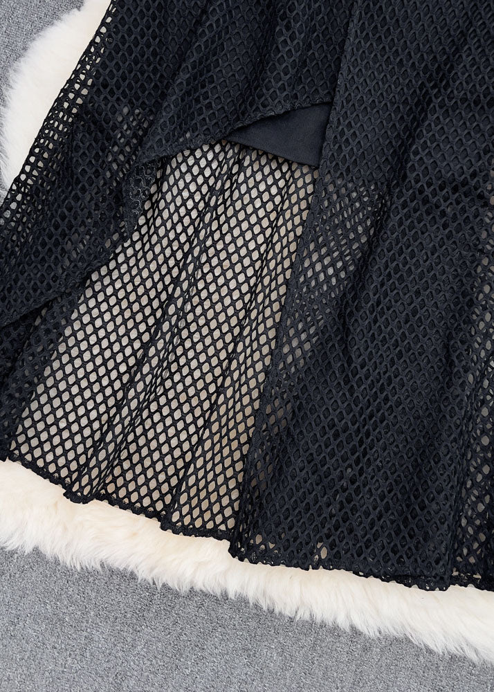 Black Asymmetrical High Waist Patchwork Tulle Skirt Summer