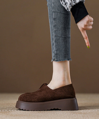 Brown Suede Splicing Comfy Loafers