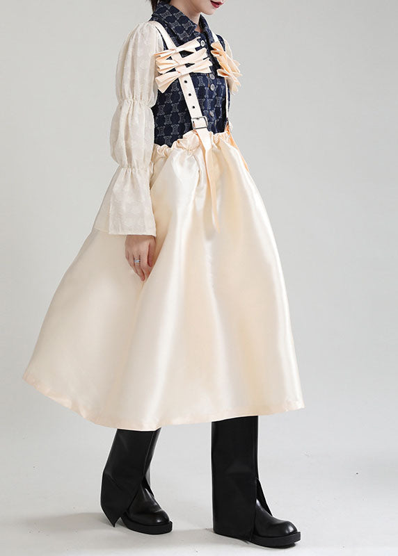 Champagne Patchwork Pockets Dresses Spring