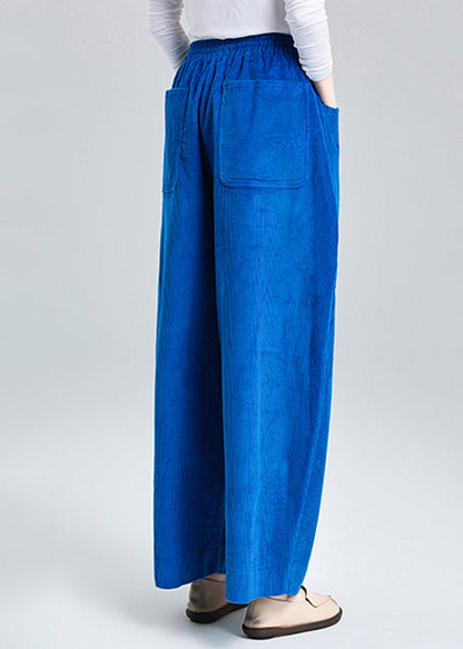 Blue Oversized Pockets Corduroy Harem Pants Spring