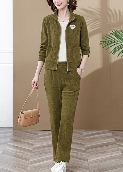 Ginger Stand Collar Coats and Wide Leg Pants Two Pieces Set Fall