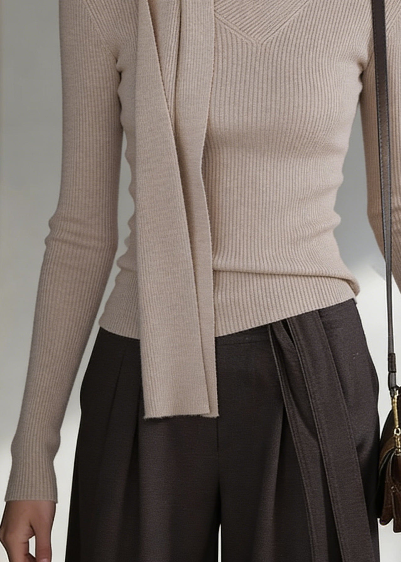 Light Camel Cozy Knit Sweater Bow