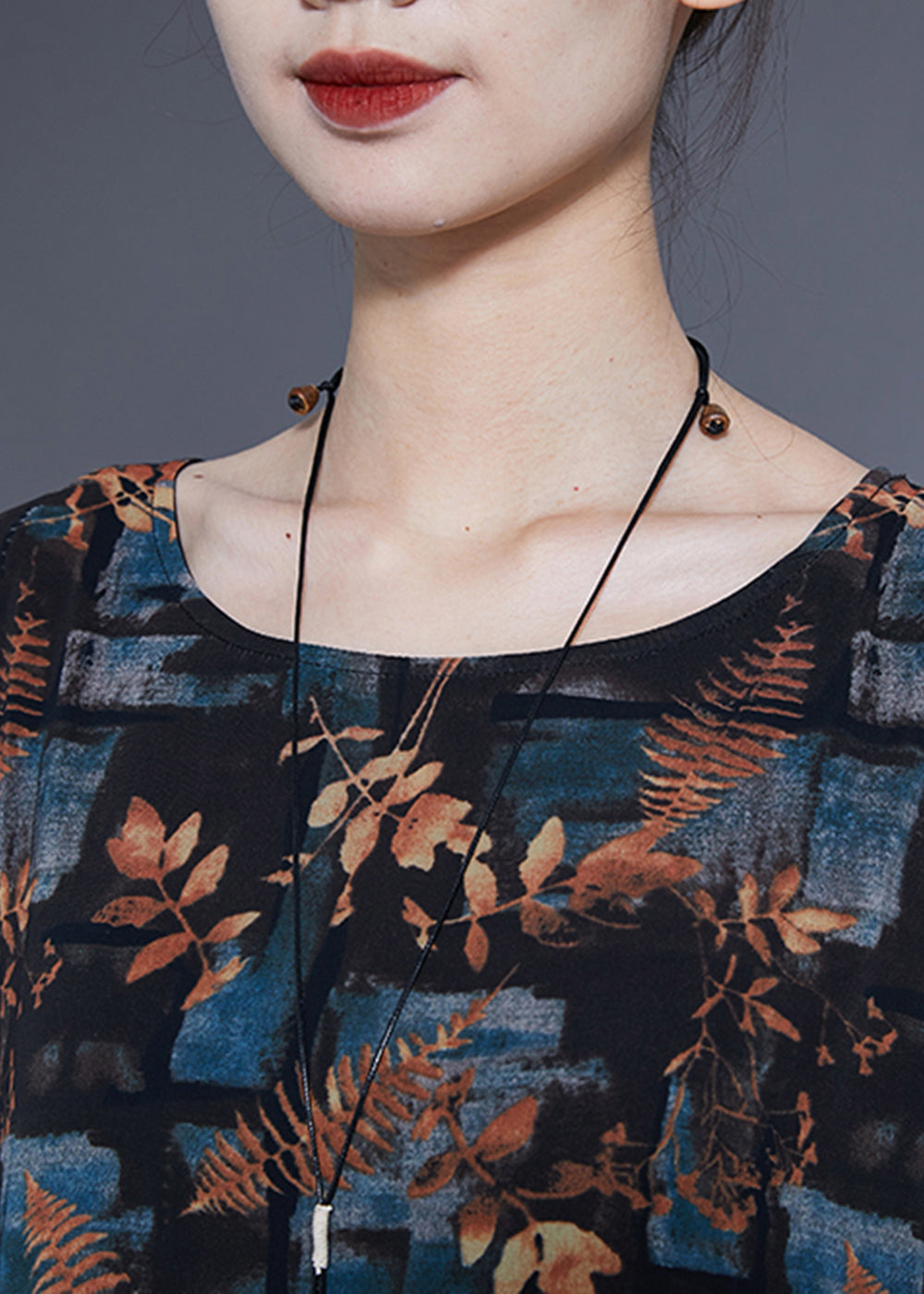 Italian Black O-neck Oversized Print Silk Vaction Dress Summer