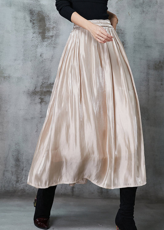 Apricot Draping Silk a Line Skirt Elastic Waist Spring