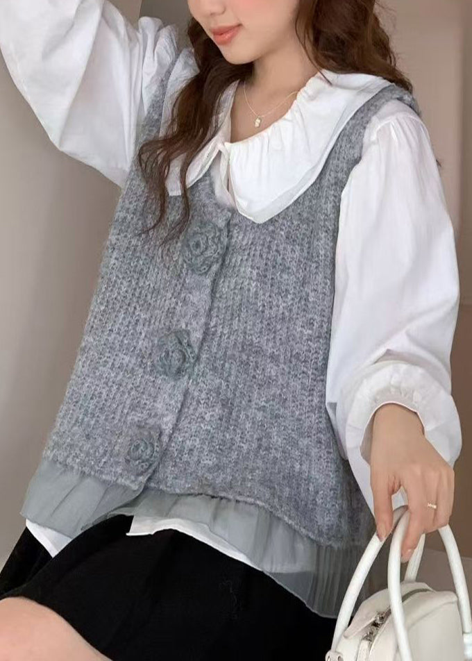 Unique Grey Decorated Patchwork Knit Vests Spring