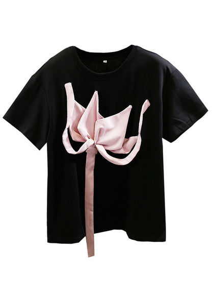 Modern Black Three-dimensional Flower Patchwork Cotton Tank Summer