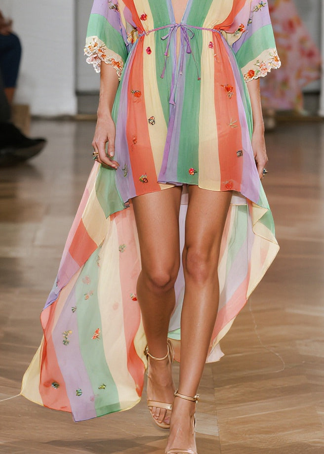 Rainbow Striped Exra Large Hem Chiffon Cardigan Summer