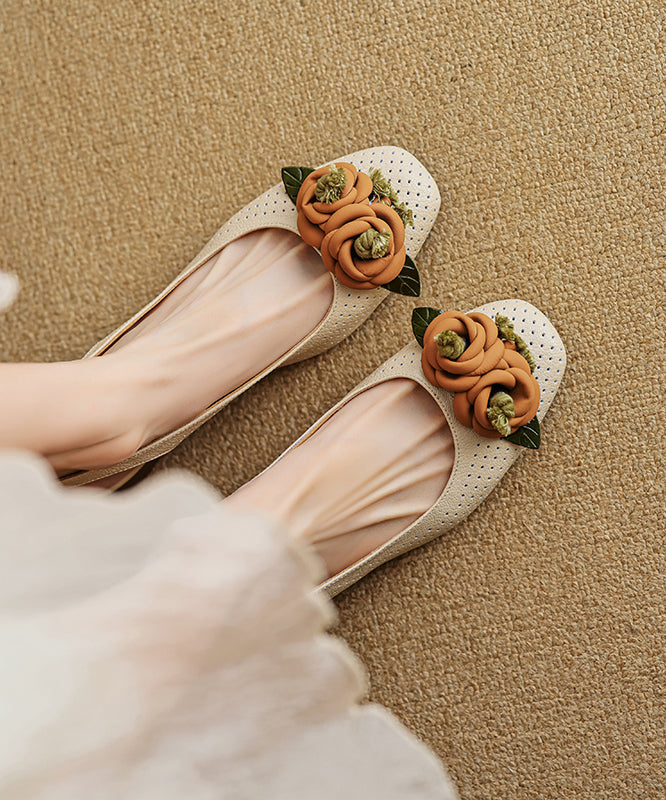 Beige Chunky Sheepskin Classy Splicing Sandals Hollow Out