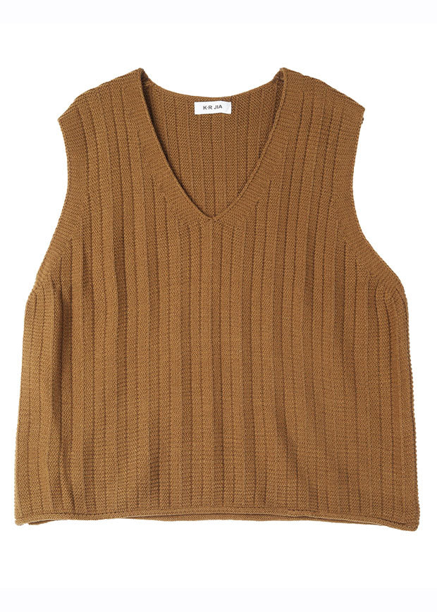 Loose Coffee V Neck Cozy Knit Waistcoat Fall