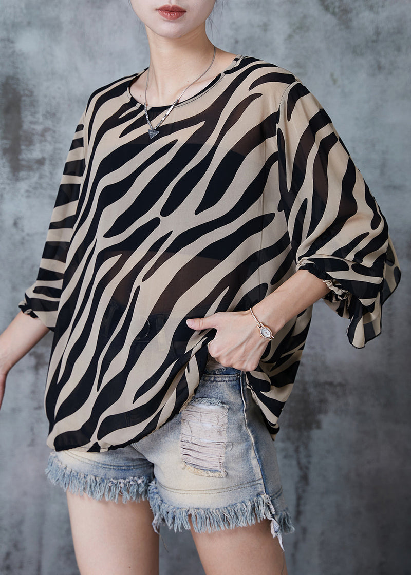 Coffee Ruffles Striped Chiffon Top Spring