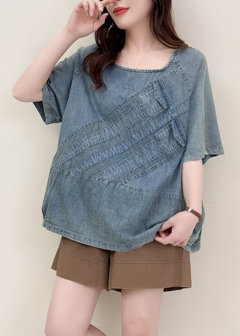 Art Blue Oversized Patchwork Denim Tanks Summer