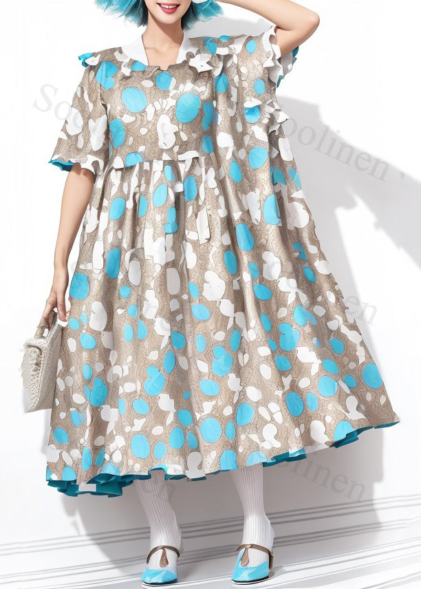 Print Wrinkled Silk Long Dress Summer