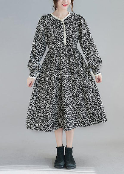 Classy Black Print Clothes O Neck Robe Spring Dresses