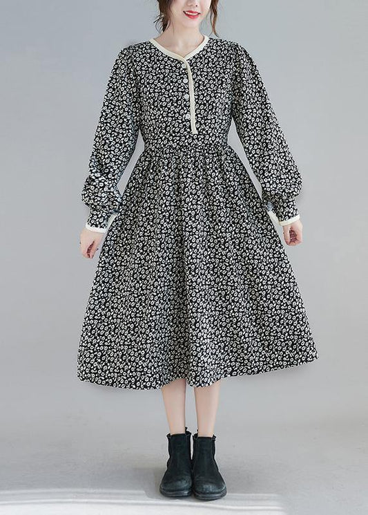 Classy Black Print Clothes O Neck Robe Spring Dresses