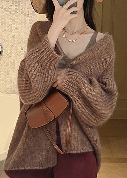 French Cozy Pomelo Red Woolen Cardigans Fall