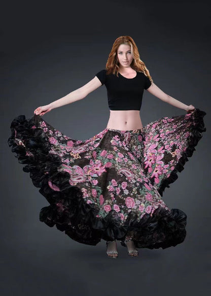 Photo Color Ruffled Print Exra Large Hem Chiffon Skirt Spring