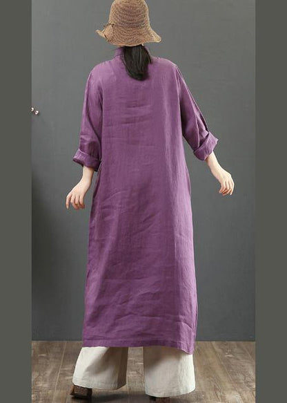 100% Lapel Spring Quilting Clothes Sleeve Purple Robe Dress