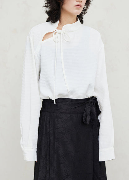 White Stand Collar Patchwork Shirts Fall