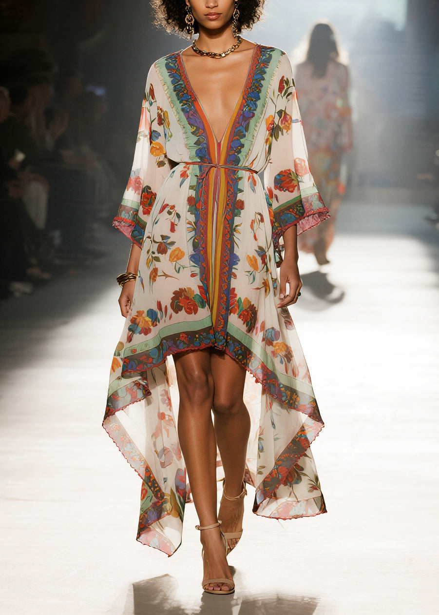 Oversized Print Low High Design Chiffon Beach Dresses Summer