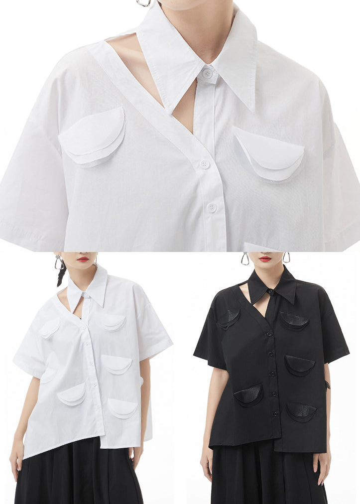 Black Asymmetrical Design Shirt Top Short Sleeve