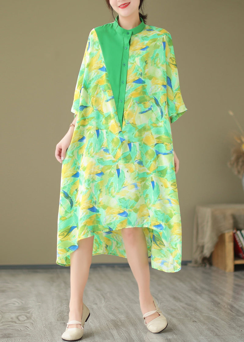Summer New Green Spliced Tie Dyed Shirt Dress