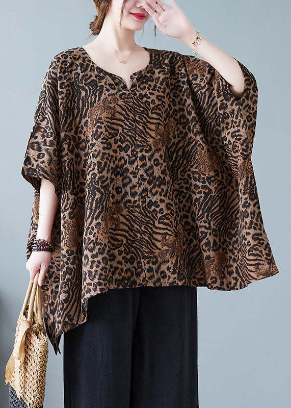 Leopard Yellow O-neck Print T Shirt Batwing Sleeve