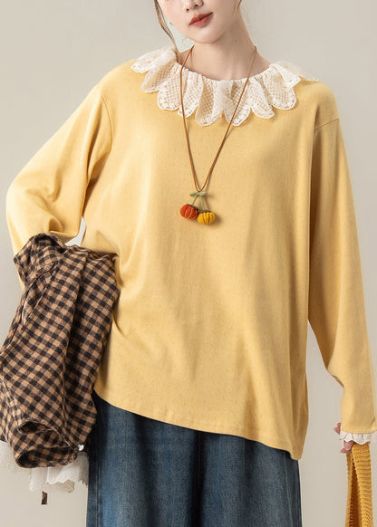 Unique Orange Oversized Patchwork Cotton Lace Blouse Top Spring